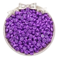 Purple acrylic round beads with black star and heart patterns in a silver gift box - Dark Purple Stars Moons Beads