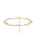Elegante bracciale doppio strato in argento S925 con perline dorate e perle d'acqua dolce - Bracciale a Strati (16.5+5cm)