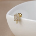 Detailed macro view of 18K gold-plated ice cream stud earring with pink crystals - 60065-4 Gold - Popsicle