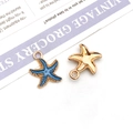 Gold-plated starfish pendants with blue enamel finish and hanging loops for DIY jewelry - Lake Blue Starfish