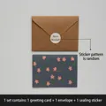 Vintage navy blue greeting card with pink flowers, brown envelope, and Best Wishes sticker - Style C - HK036 Blooming Flowers Series Card
