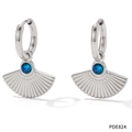 Silver stainless steel fan-shaped hoop earrings with a blue gemstone center - Silver Blue Zirconia Fan Style (PDE824)