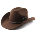 Classic brown western cowboy hat with wide brim, woven band and metal vent eyelets - M (56-58cm) / Coffee