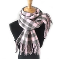 Écharpe classique à carreaux rose et gris avec franges en tissu doux imitation cachemire - Grands Carreaux Rose Gris