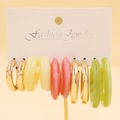 5-pair gold hoop earring set with cream, pink, and green resin chunky circles - Vintage Cream Pink Green Set (22)