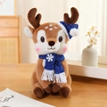 Brown Christmas reindeer plush toy with blue sparkly hat and scarf in a cozy setting - Dark Brown - Sequin Blue Scarf / 30cm