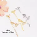 Chiusura a moschettone a 3 file con zirconi e catena di estensione in tre colori - Tripla Fila + Chiusura a Moschettone + Catena di Estensione a Goccia (Oro 18K)