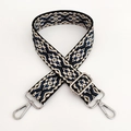 Detail of 3.8cm jacquard ethnic geometric bag strap with silver swivel metal hooks - Silver Clasp / Beige Dark Blue Floral