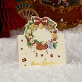 Beige Christmas greeting card with gold foil lettering and festive illustrations - Christmas Wreath