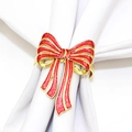 Sparkly red and gold glitter bow napkin ring for elegant Christmas table decoration - Red Bow Style 126
