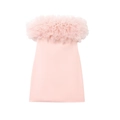 Abito corto senza spalline rosa con scollatura a balze in tulle su sfondo bianco - XS / Rosa