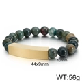 Bracciale elastico con perline in pietra verde da 10mm e barra curva in metallo dorato - Oro (KB130557-KFC)
