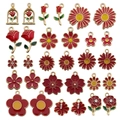 Assortimento di ciondoli floreali in smalto rosso e oro per creazioni di gioielli - Misto 30 pezzi Fiori in Smalto Rosso