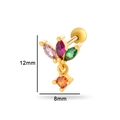 Piercing de cartilage papillon doré avec zircons colorés dimensions 12mm x 8mm - Style Vertical Quadrichrome (0162-3#) / Jaune d'Or