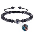 Detail of beaded photo projection bracelet featuring matte black stones and custom picture zoom - Black Magnetic Stone and Frosted Stone Bracelet