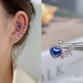 Blue heart zircon and silver leaf helix earring set for multi-piercing ear style - EGD01 Blue Heart Deep