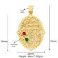 Oval gold pendant with colorful zircon stones and 'Here on earth joy is yours' engraving - Gold-Vintage Engraved Oval