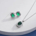 Macro detail of silver necklace and earrings with oval green gemstone and cubic zirconia - Silver Oval Green (HQ0001(13))