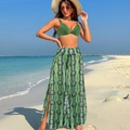 Three-piece bikini set with dark green top and high-waisted green snake print trousers - Army Green with Green Snake Print Set