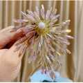Handmade gold wire woven brooch with natural white pearl and purple gradient crystal beads - Pink Purple Gradient Fireworks Style(TB1162)