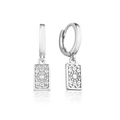 S925 sterling silver hoop earrings with vintage engraved rectangular charms for women - 8-Silver Sun Tag