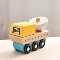 Educational wooden rocket toy truck variant in yellow and blue finish for children - Space Toy Set Rover