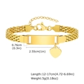 Golden mesh stainless steel bracelet with a blank engravable plate and heart charm - 12+5cm (With Heart Charm) / Gold