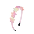 Close-up of pink fabric headband featuring glittery sequined stars and protective tips - Pink Star Style (1)