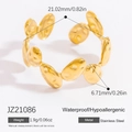 Anillo abierto dorado de acero inoxidable con textura martillada, resistente al agua y suave - Estilo Redondo Martillado (JZ21086) / Dorado