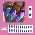 Blue and purple marble almond press-on nails with crackle texture and hand display - BKS2341 Blue Purple Marble Stiletto