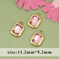 Pink rhinestone rectangle pendant charms in gold frames, size 11.2mm by 9.2mm - ME1406 Rectangle Gold Pink Gem / 1 Piece