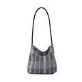 Borsa a secchiello grigia a pois con tracolla nera e fiocco decorativo per donna - Nero senza sciarpa di seta
