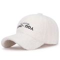 White faux shearling baseball cap with black WHO-YOU embroidery for winter warmth - Light Beige
