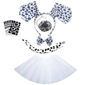 Kids Dalmatian costume set with spotted headband, tail, bowtie and tutu skirt - Dalmatian 6-Piece Set (Headband/Nose/Bowtie/Tail/Skirt/Stickers)