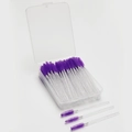 Disposable purple eyelash brushes with glitter crystal handles in a transparent storage box - Crystal Handle Purple Bristles