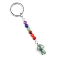 Keyring featuring colorful chakra stone beads and a green patterned stone mushroom pendant - Qinghai Jade
