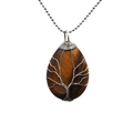 Water drop tiger eye stone tree of life pendant necklace with silver wire wrap - Teardrop / Brown (Tiger Eye)