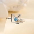 Silver curved star stud earring with blue and white zircon stones in 7.5x12mm size - Aquamarine