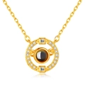 Elegant gold-plated projector necklace with crystal-encrusted circular pendant - Square-Circle Gold