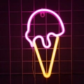 Pink and yellow ice cream LED neon sign hanging on black grid for bedroom wall decor - Ice Cream Double Color (Battery/USB Dual Use)