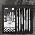 Penne gel nere MOKA con punta ST da 0.5mm e design geometrico minimalista a griglia - Set da 6 pezzi / Nero