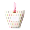Creamy white gift box with colorful rain patterns, pink ribbon and Thank You label - Colorful Water Drops