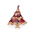 Christmas tree brooch with red enamel and sparkling colored rhinestones in gold finish - Red Enamel Christmas Tree