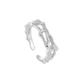 Minimalist S925 sterling silver ring featuring unique molten lava texture in bright silver - Adjustable Open / Silver (HJZ3078)