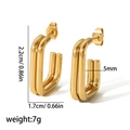 Polished 18k gold plated double-row U-shaped hoop earrings with precise size measurements - Gold U-Shape Double Row Style (TE6455)