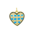 18K gold plated copper heart pendant with blue enamel wave pattern and zircon accents - Heart 3-Blue Wave