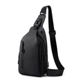 Bolso de pecho negro impermeable para hombre con puerto USB y diseño minimalista moderno - Versión Actualizada (Con Orificio de Carga para Auriculares) / Negro