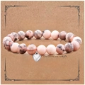 Naturstein Perlenarmband mit Herz Anhänger auf Displaykarte Damen Schmuck Geschenk - Rosa Herz CHAOS mit Karte