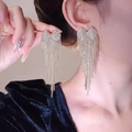 Elegant silver heart-shaped long fringe earrings with rhinestones for banquet parties - Silver Heart Rhinestone Long Tassel (523)