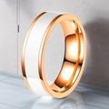 Minimalist wide band ring in rose gold finish with smooth white ceramic inlay - US 7 / Rose Gold White Enamel